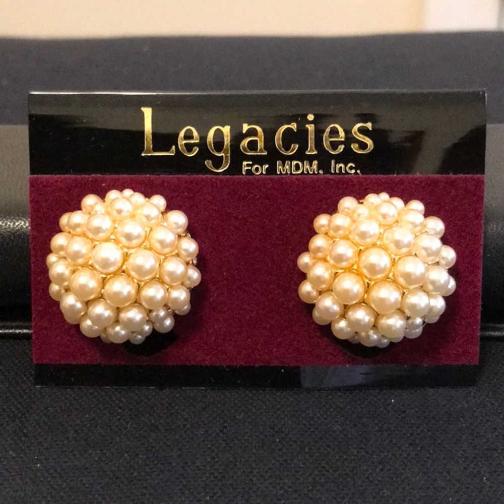 PEARL DOME GOLD TONE CLIP EARRINGS NWT